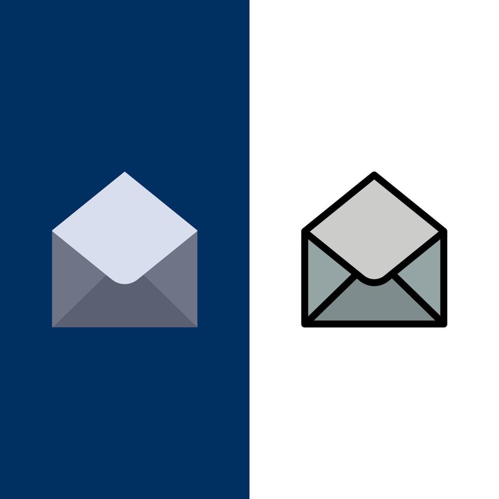 SMS-E-Mail-Nachricht Symbole flach und Linie gefüllt Symbolsatz Vektor blauen Hintergrund