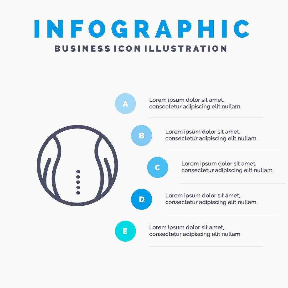 Ball Tennis Sport Spiellinie Symbol mit 5 Schritten Präsentation Infografiken Hintergrund vektor