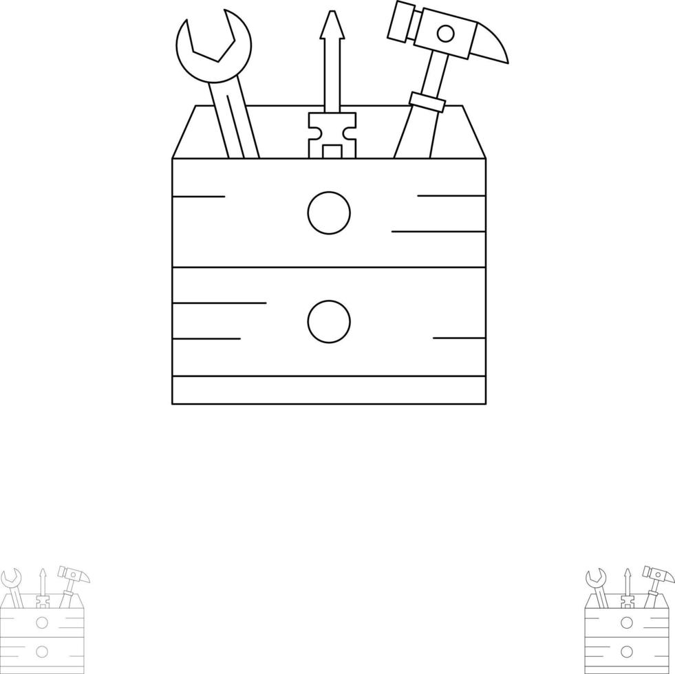 verktyg låda snickare verktyg djärv och tunn svart linje ikon uppsättning vektor