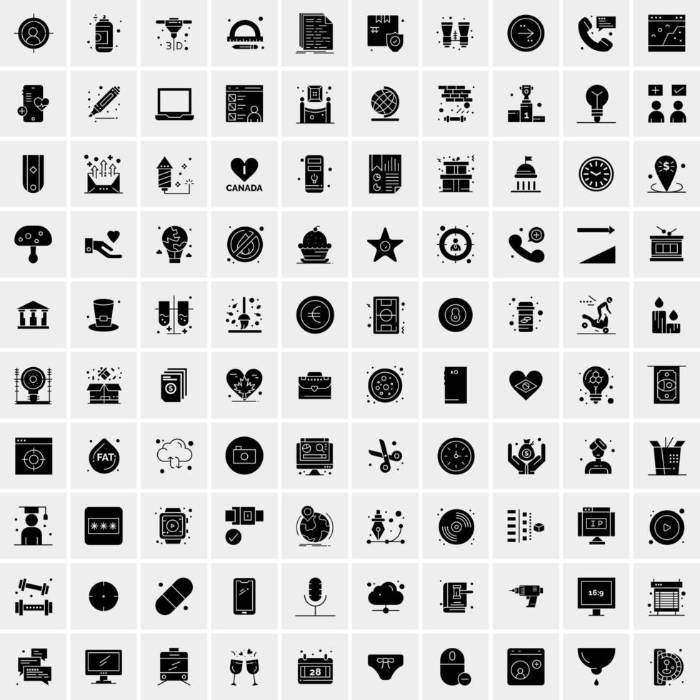 uppsättning av 100 företag fast glyf ikoner vektor