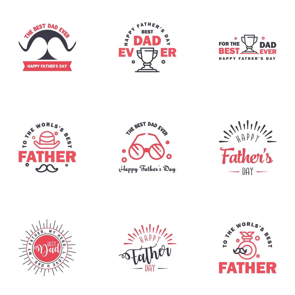 Lycklig fäder dag 9 svart och rosa typografi uppsättning vektor emblem text för hälsning kort banderoller tshirt design du är de bäst pappa redigerbar vektor design element