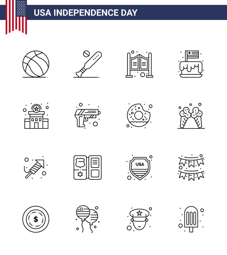 16 kreativ USA ikoner modern oberoende tecken och 4:e juli symboler av USA oberoende USA kaka Västra redigerbar USA dag vektor design element