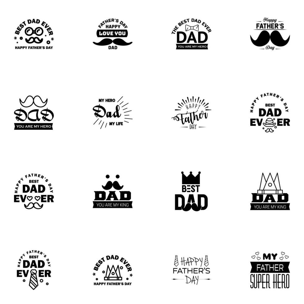 Lycklig fäder dag hälsning kort uppsättning 16 svart vektor typografi text användbar för banderoller skriva ut du är de bäst pappa text design redigerbar vektor design element