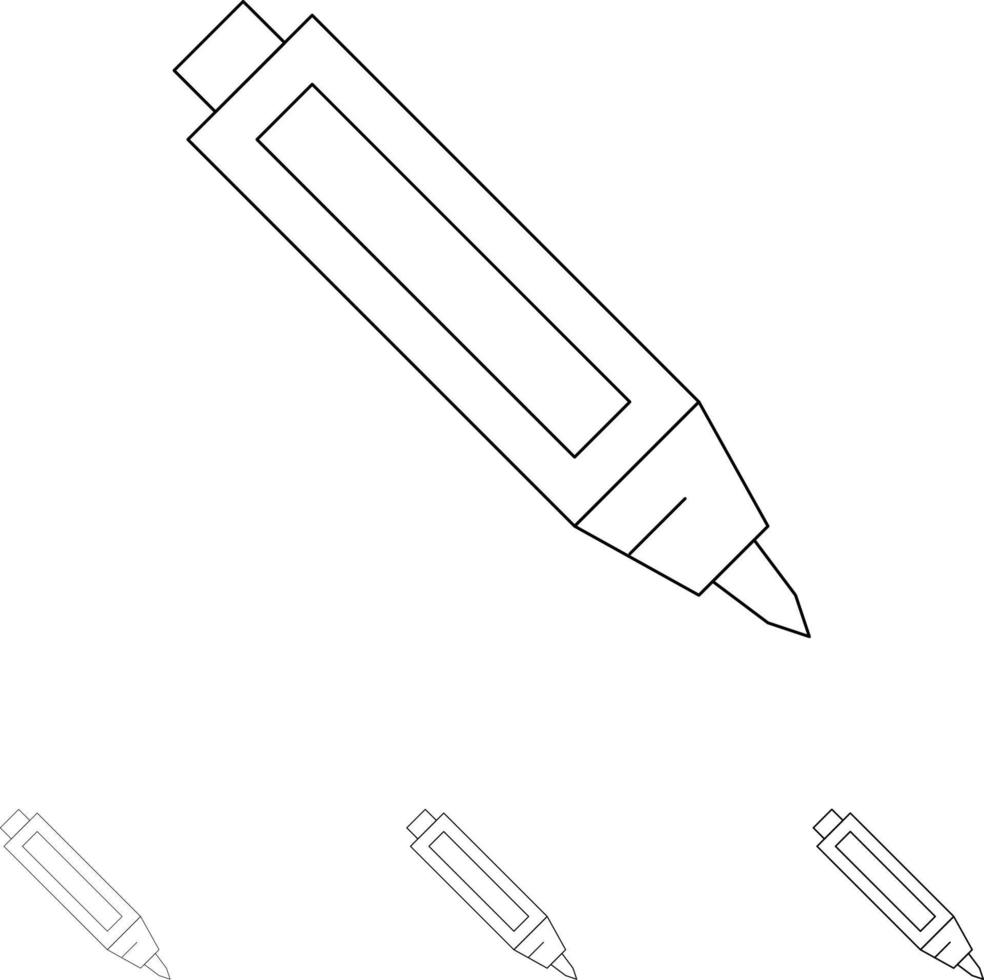 Bildung Stift Bleistift Fett und dünne schwarze Linie Symbolsatz vektor