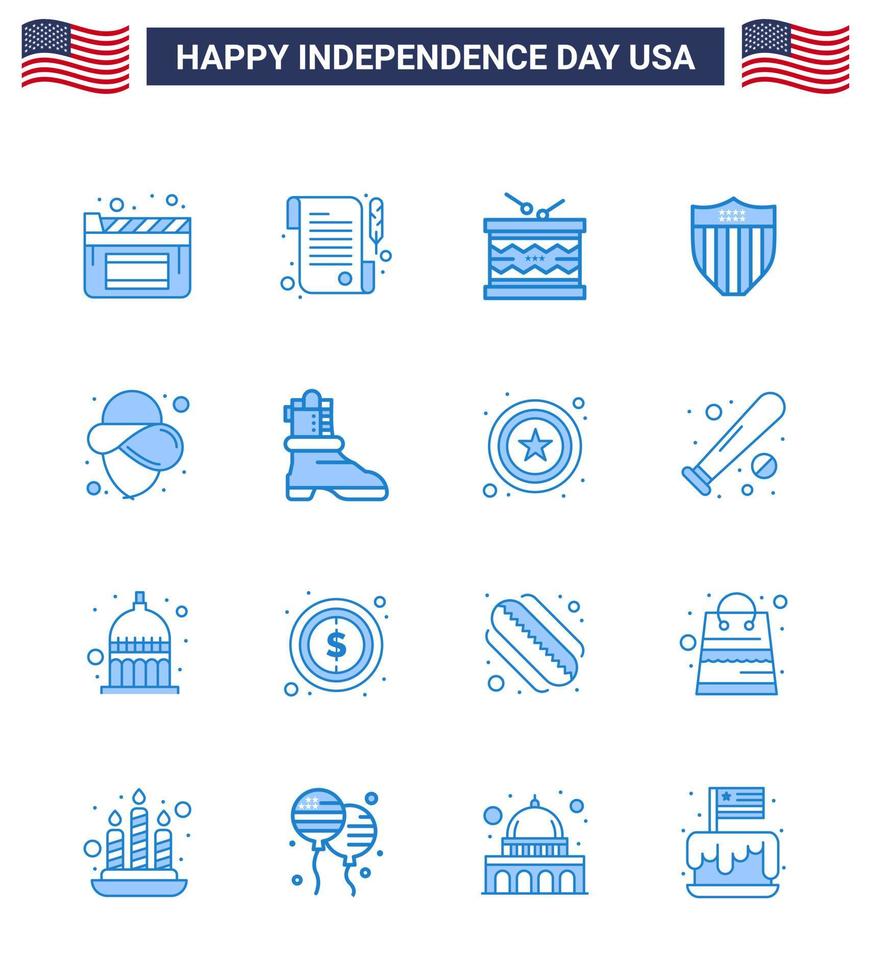 16 kreative usa-ikonen moderne unabhängigkeitszeichen und 4. juli symbole des hutes usa irisches usa-schild editierbare usa-tag-vektordesignelemente vektor