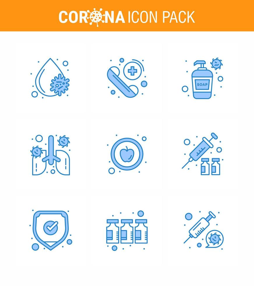 einfacher satz von covid19 schutz blau 25 icon pack icon enthalten apfelorgan flasche lungenanatomie virales coronavirus 2019nov krankheitsvektordesignelemente vektor