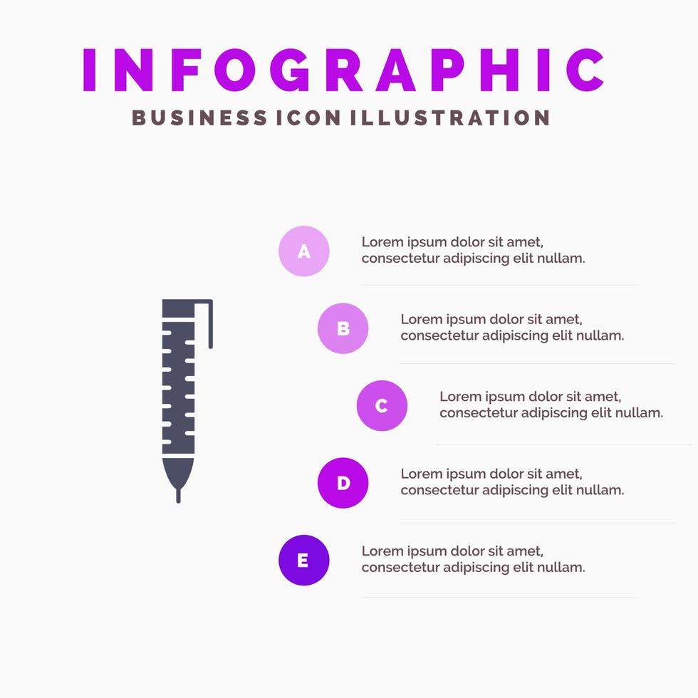 Kugelschreiber Bleistift Design solide Symbol Infografiken 5 Schritte Präsentationshintergrund vektor