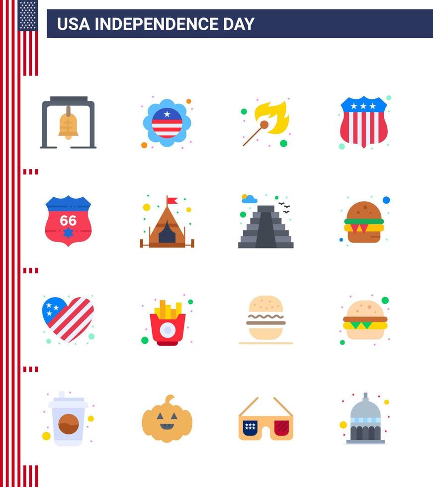 16 USA platt tecken oberoende dag firande symboler av USA amerikan camping USA polis bricka redigerbar USA dag vektor design element