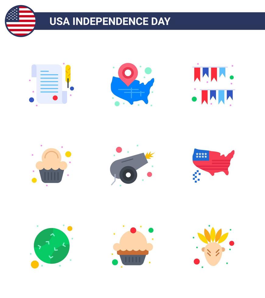 4:e juli USA Lycklig oberoende dag ikon symboler grupp av 9 modern flats av armén ljuv amerikan dag fest fest redigerbar USA dag vektor design element