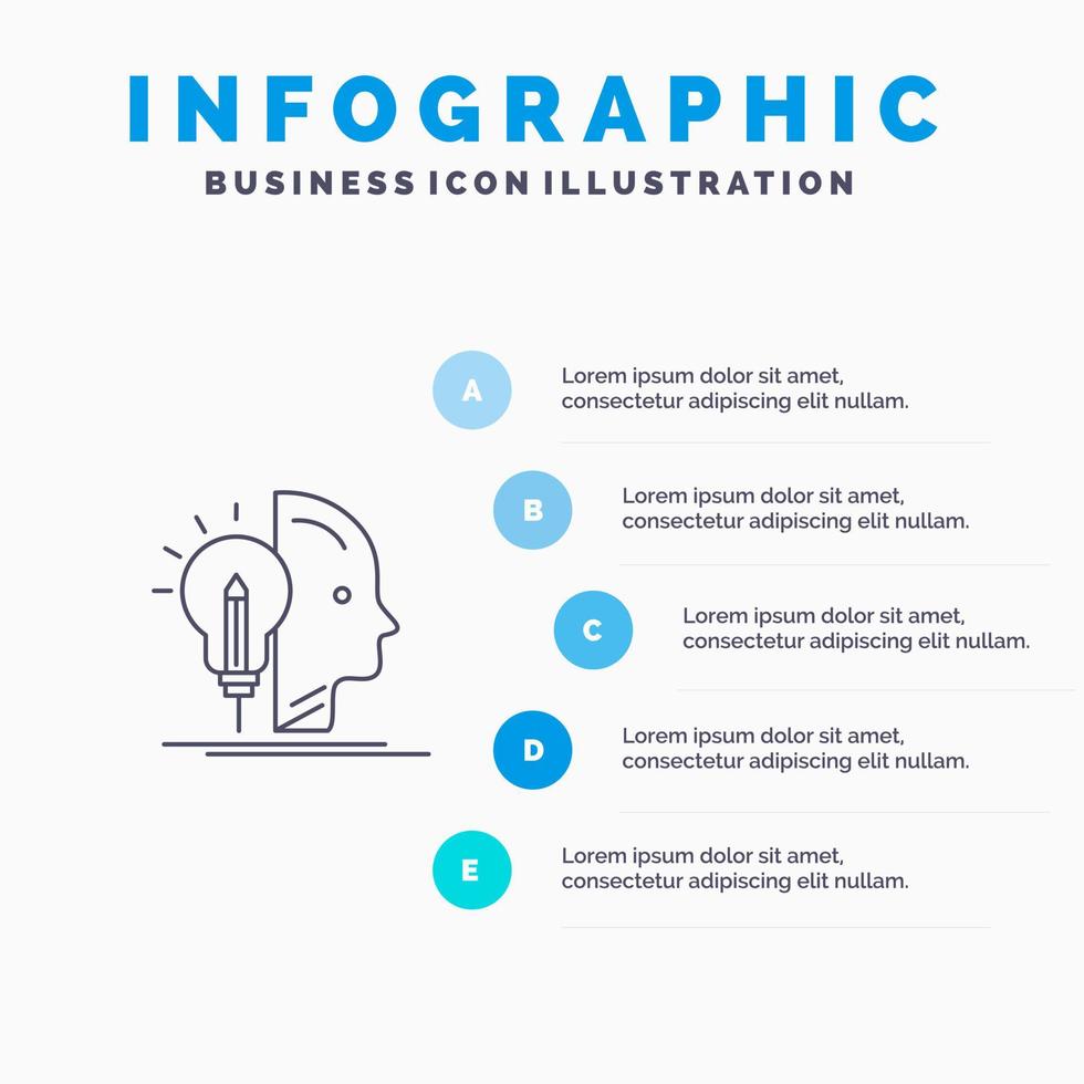 användare sinne framställning programmering linje ikon med 5 steg presentation infographics bakgrund vektor