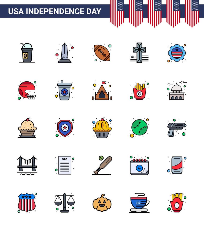 25 kreativ USA ikoner modern oberoende tecken och 4:e juli symboler av flagga kyrka Washington korsa amerikan boll redigerbar USA dag vektor design element