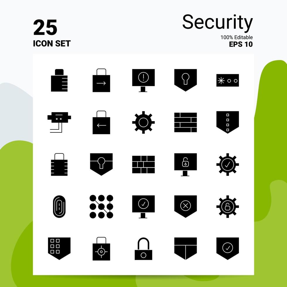 25 säkerhet ikon uppsättning 100 redigerbar eps 10 filer företag logotyp begrepp idéer fast glyf ikon design vektor
