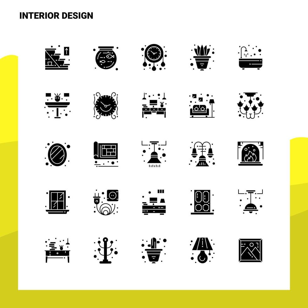 25 Innenarchitektur-Icon-Set solide Glyphen-Icon-Vektor-Illustrationsvorlage für Web- und mobile Ideen für Unternehmen vektor
