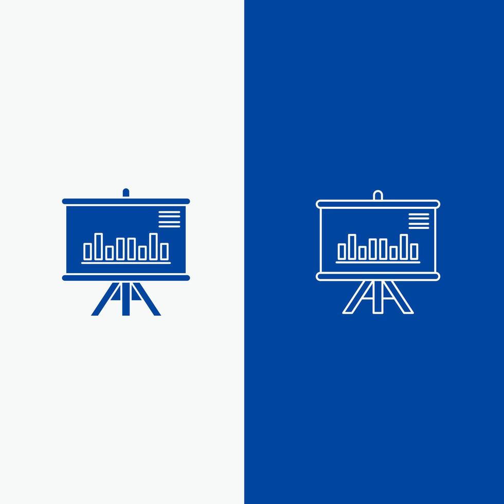 Präsentation Projektdiagramm Geschäftslinie und Glyphe solides Symbol blaues Banner Linie und Glyphe solides Symbol blaues Banner vektor