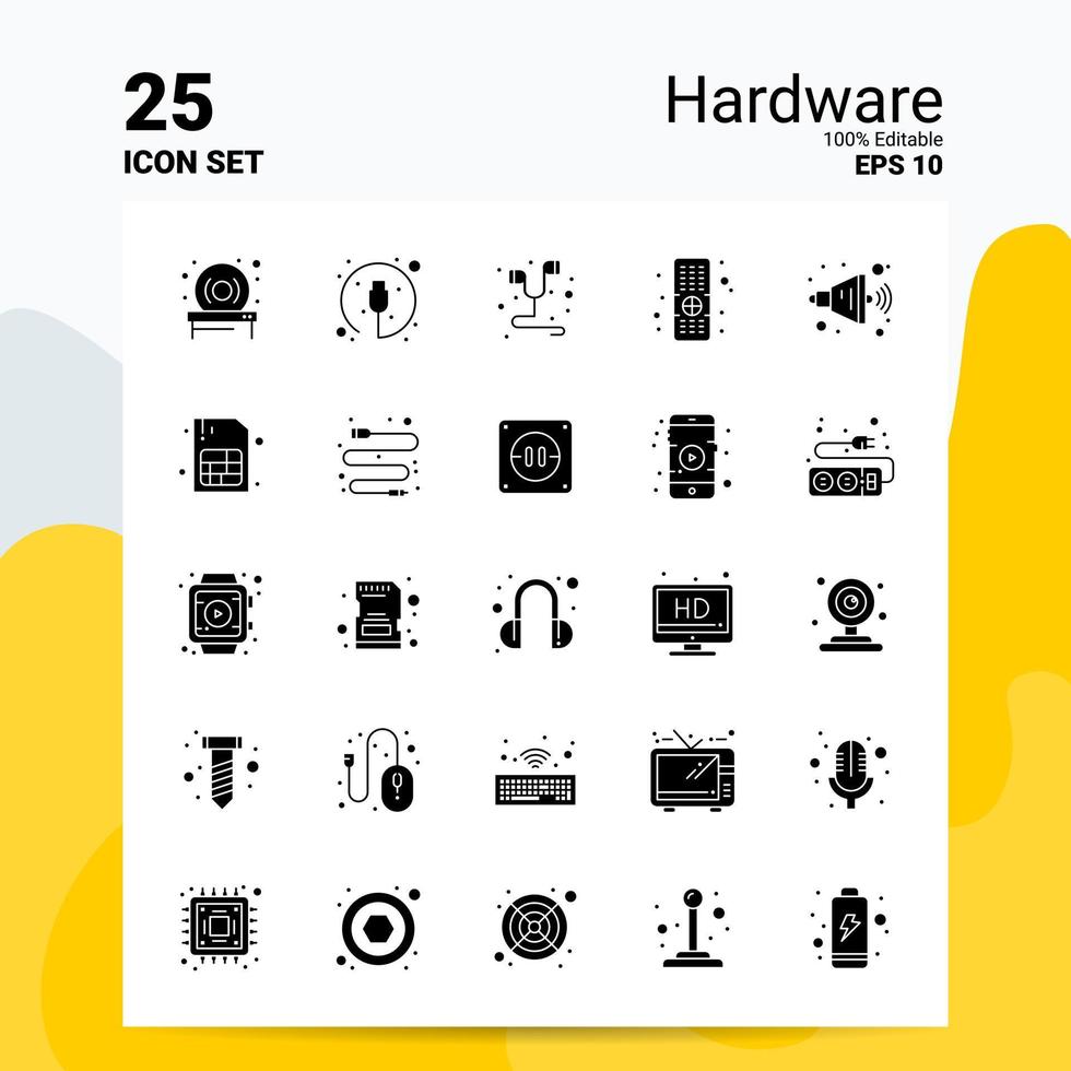 25 Hardware-Icon-Set 100 bearbeitbare eps 10 Dateien Geschäftslogo-Konzeptideen solides Glyphen-Icon-Design vektor