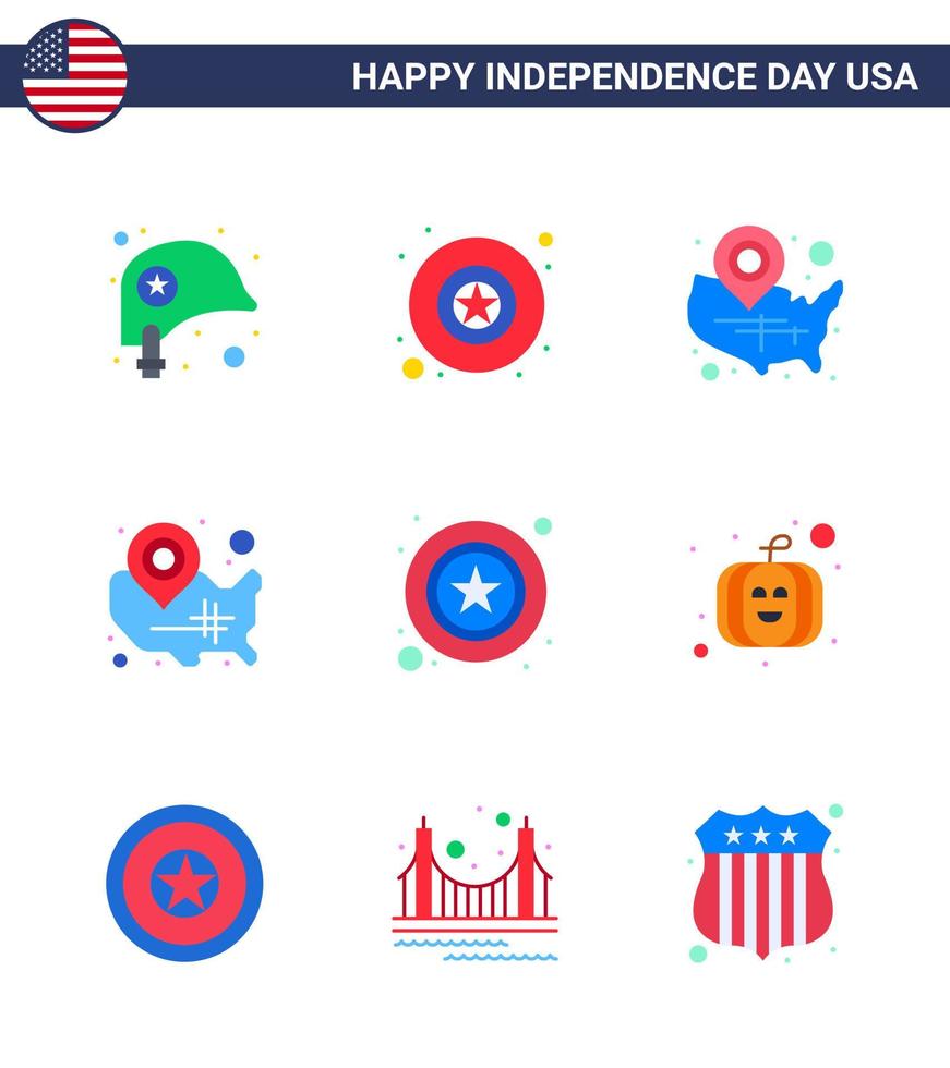 Stock Vector Icon Pack von American Day 9 Line Zeichen und Symbolen für Kürbiszeichen Staaten Star Men editierbare Usa Day Vektor Design Elemente