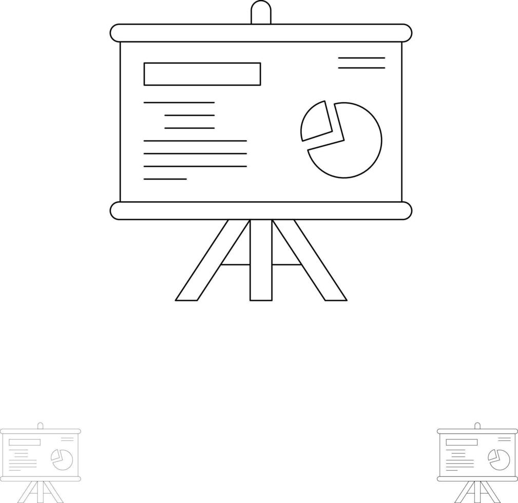 Präsentationstafel Projektordiagramm Fett und dünne schwarze Linie Symbolsatz vektor