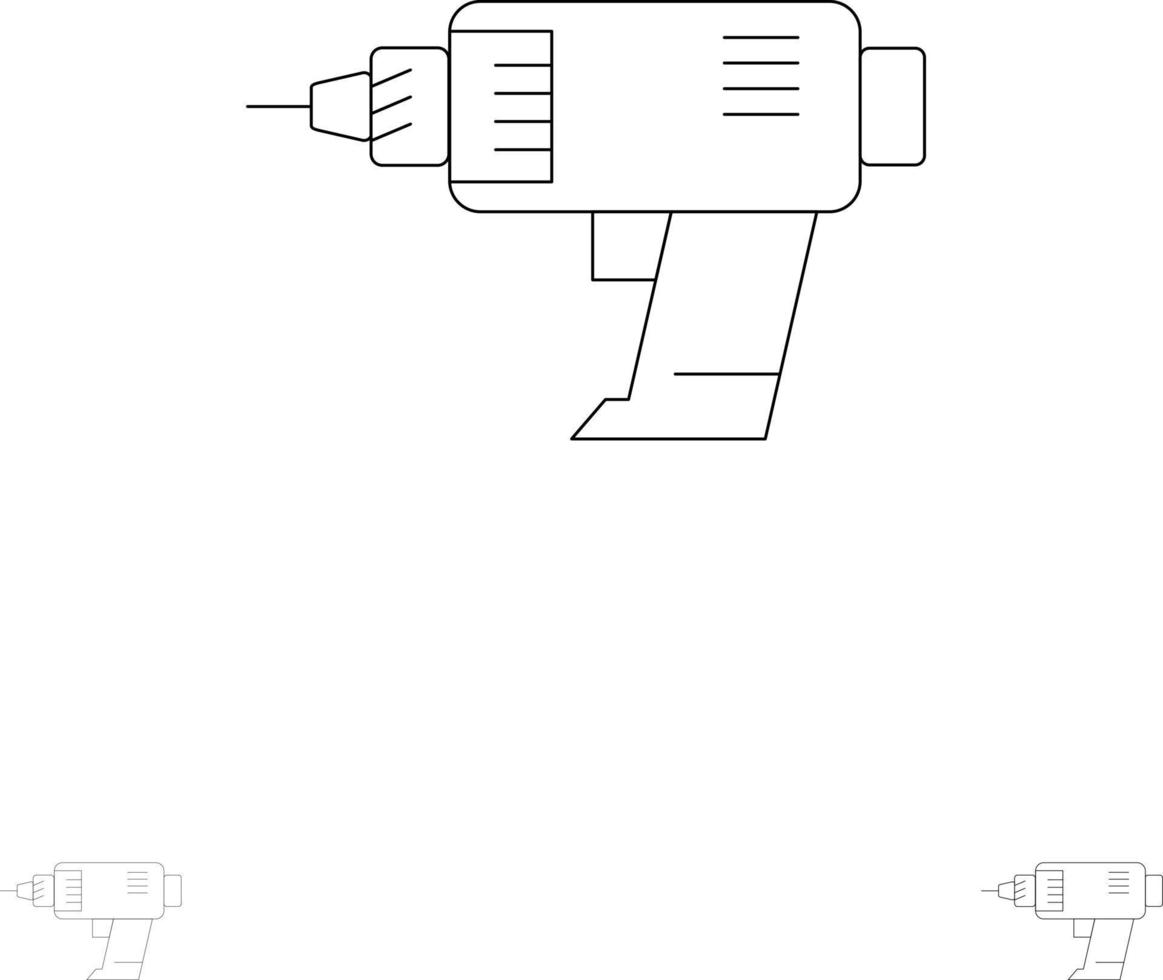 Akku-Elektronik für Bohrmaschinen mit fettem und dünnem Symbolsatz für schwarze Linien vektor