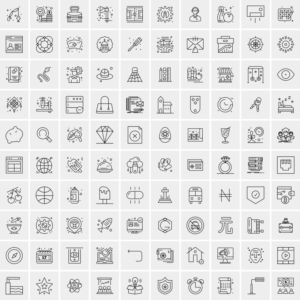 100 universell svart linje ikoner på vit bakgrund vektor