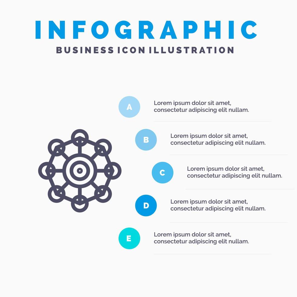 Lernmaschine Maschinelles Lernen Wissenschaftslinie Symbol mit 5 Schritten Präsentation Infografiken Hintergrund vektor