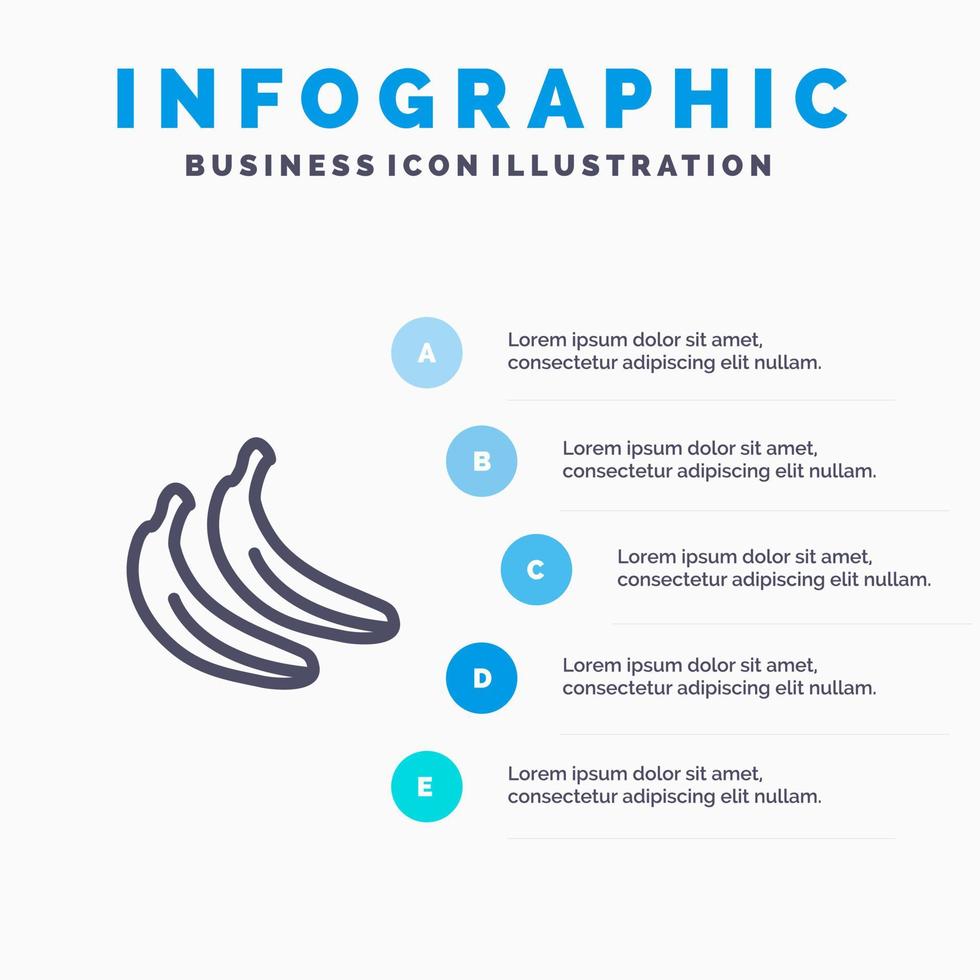 Banane Lebensmittel Obst Liniensymbol mit 5 Schritten Präsentation Infografiken Hintergrund vektor