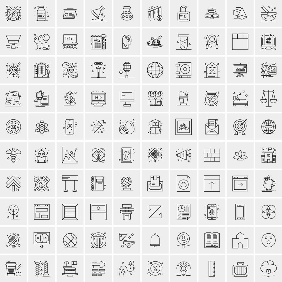 100 universell svart linje ikoner på vit bakgrund vektor