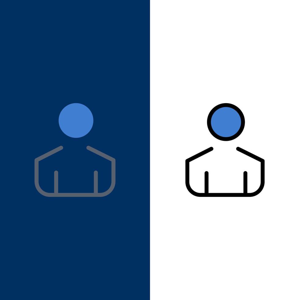 Mann Person Symbole flach und Linie gefüllt Symbolsatz Vektor blauen Hintergrund