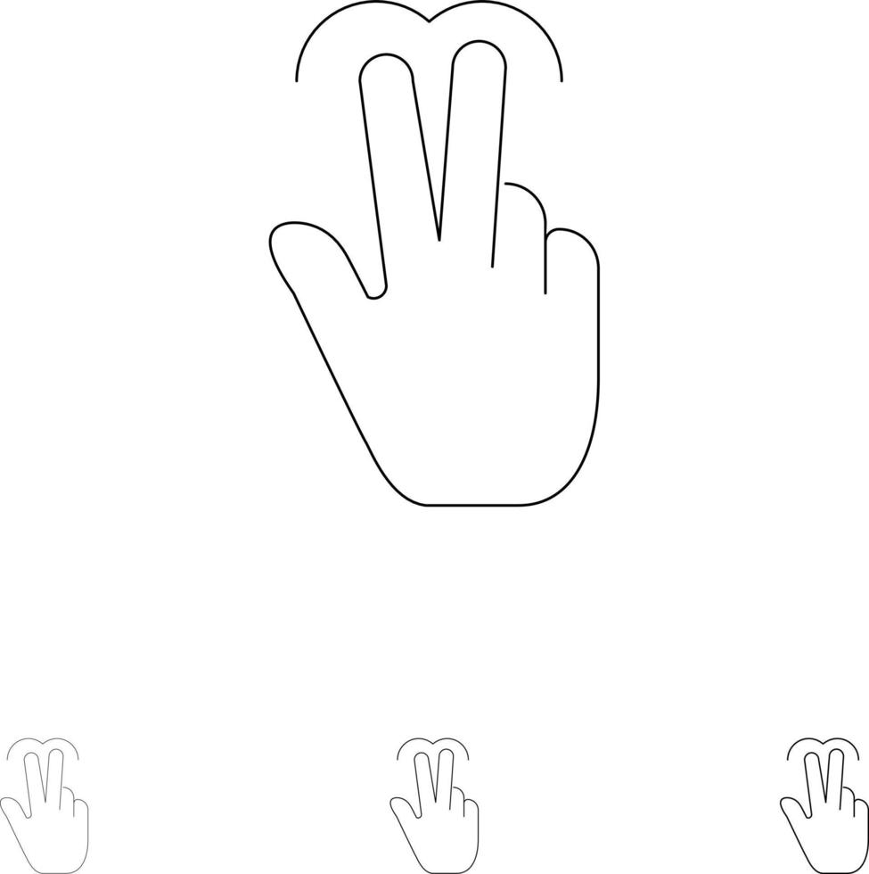 Gesten Hand Mobile Touch Tab Fett und dünne schwarze Linie Symbolsatz vektor