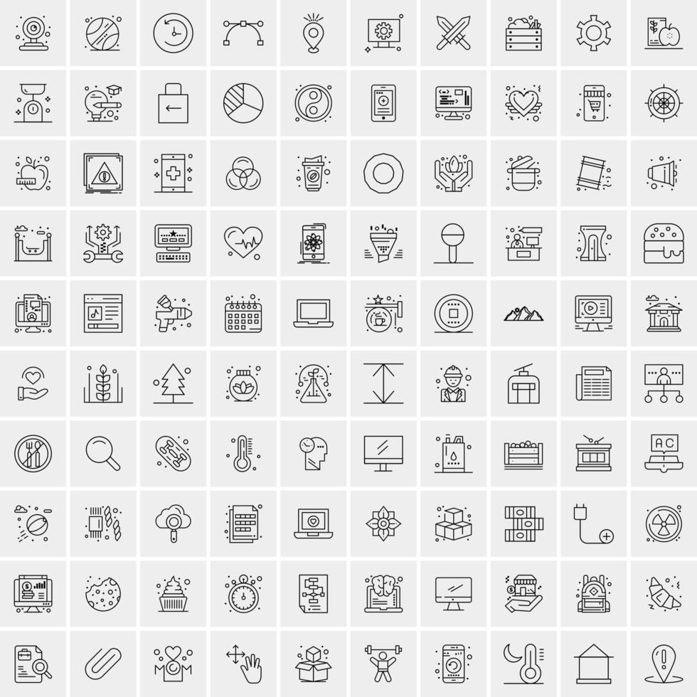 100 universell svart linje ikoner på vit bakgrund vektor