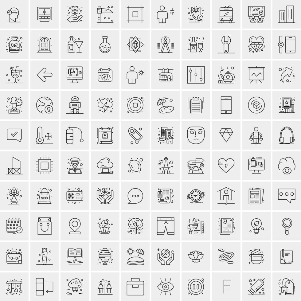 100 universell svart linje ikoner på vit bakgrund vektor