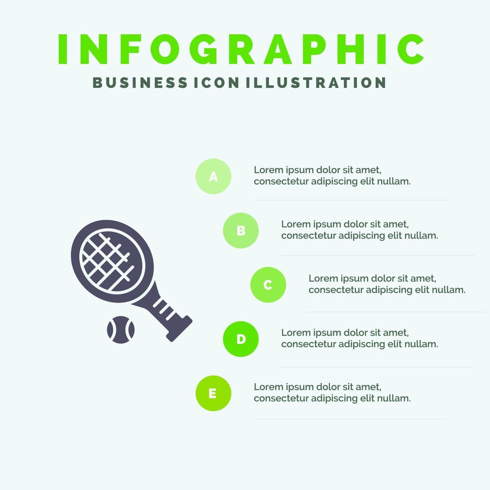 ball schläger tennis sport solide symbol infografiken 5 schritte präsentation hintergrund vektor