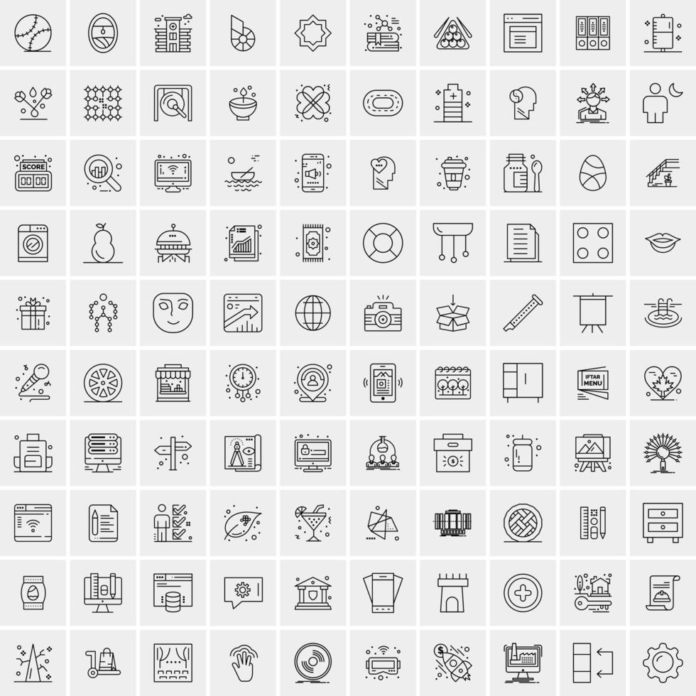 100 universell svart linje ikoner på vit bakgrund vektor