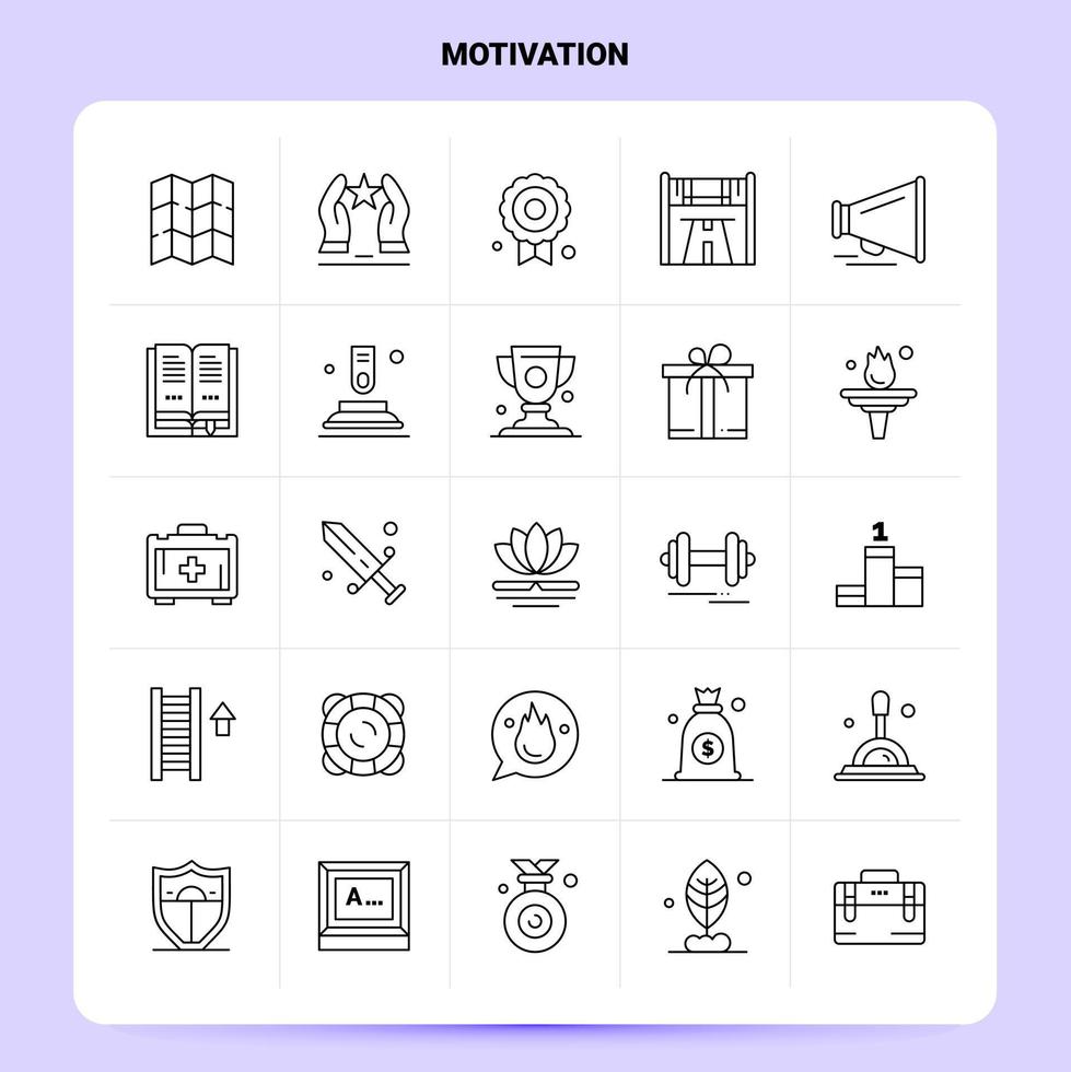 Umriss 25 Motivation Icon Set Vektor Linienstil Design schwarze Icons Set lineares Piktogramm Pack Web und mobile Geschäftsideen Design Vektor Illustration