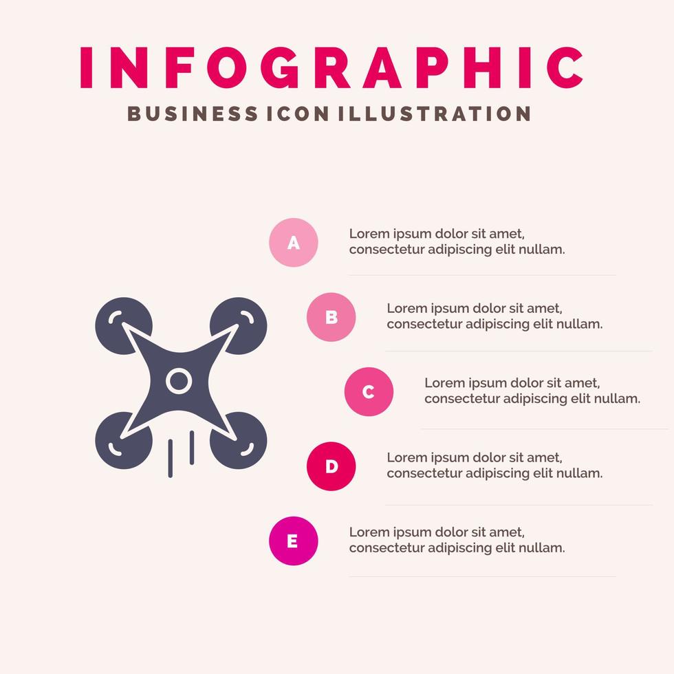 teknologi Drönare kamera bild fast ikon infographics 5 steg presentation bakgrund vektor