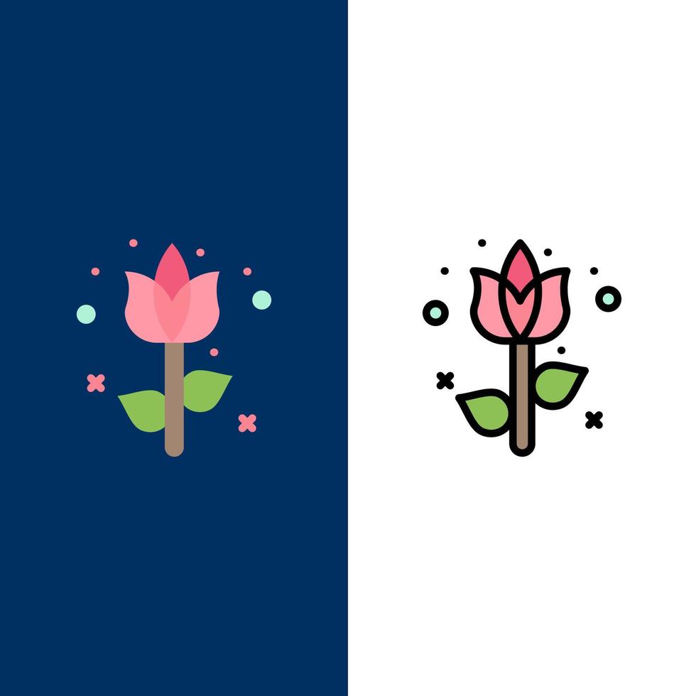 dekoration påsk blomma växt ikoner platt och linje fylld ikon uppsättning vektor blå bakgrund