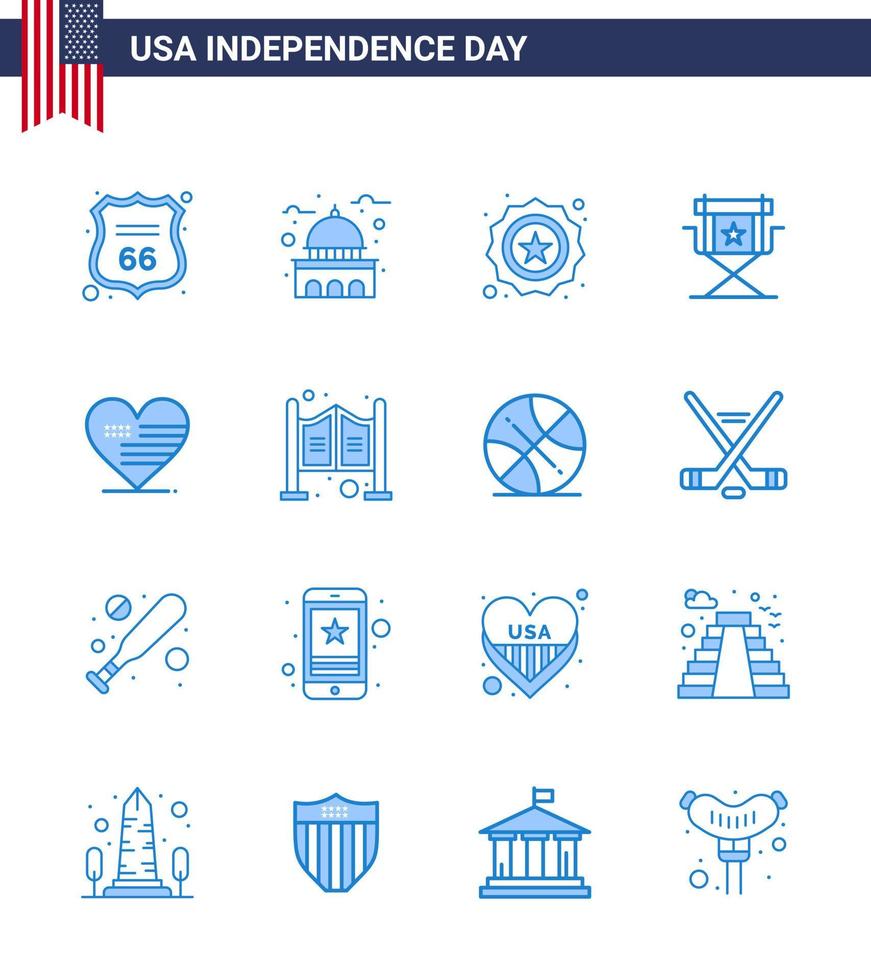 16 USA blå packa av oberoende dag tecken och symboler av tv bio vit direktör flagga redigerbar USA dag vektor design element