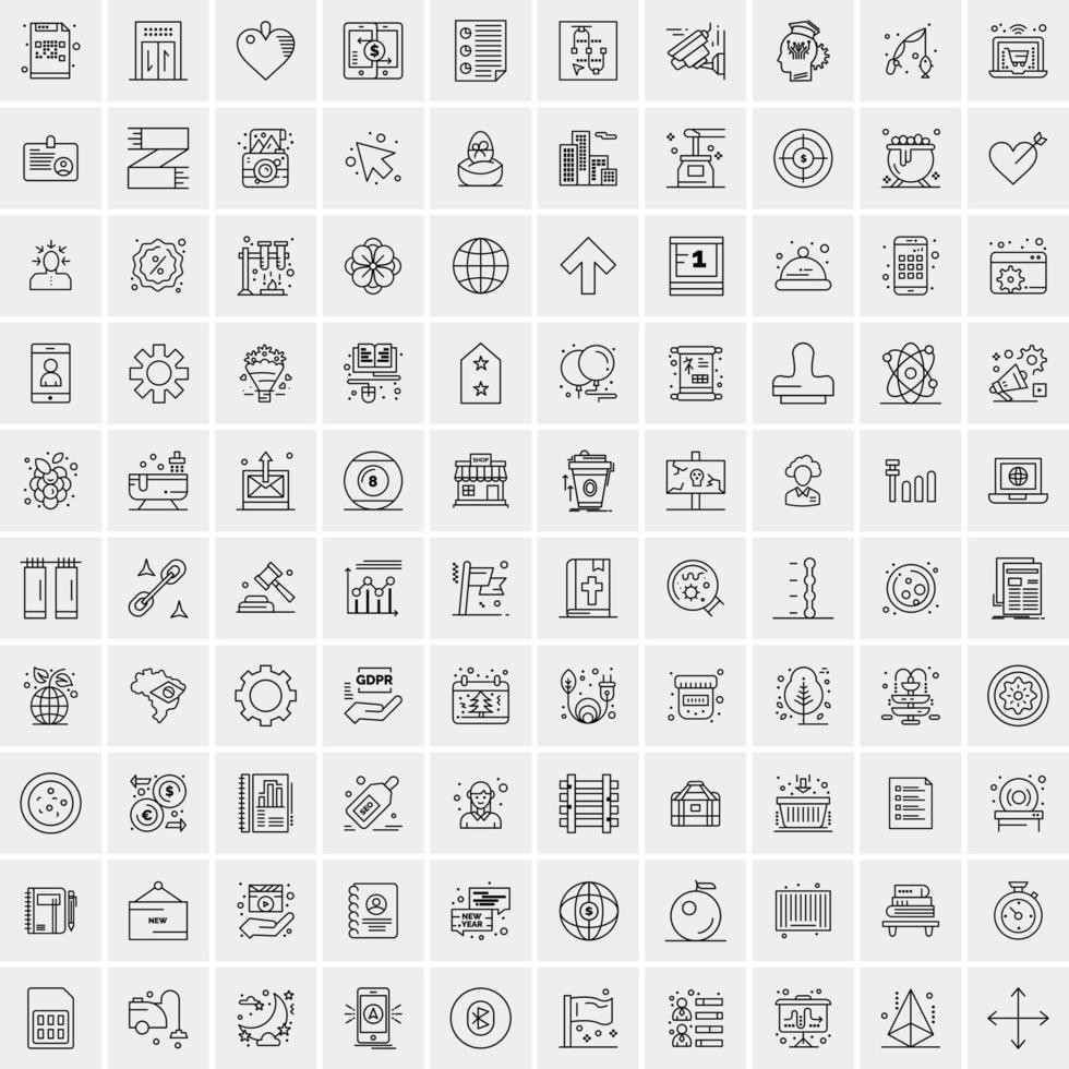 100 universell svart linje ikoner på vit bakgrund vektor
