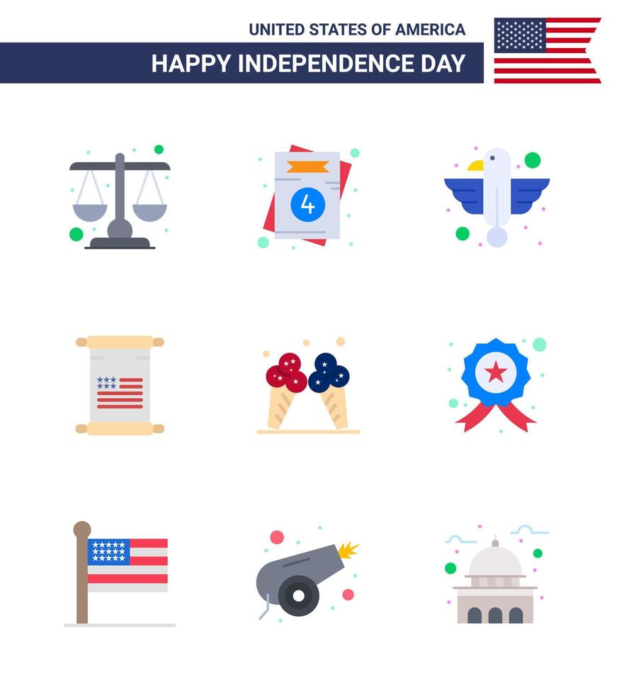 Stock Vektor Icon Pack von American Day 9 Zeilenzeichen und Symbolen für Eiscreme American American Text State editierbare Usa Day Vektor Design Elemente