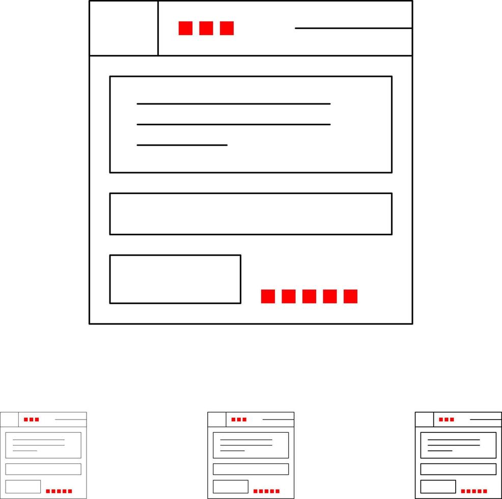 Dateibrowser-Computing-Code Fett und dünne schwarze Linie Symbolsatz vektor