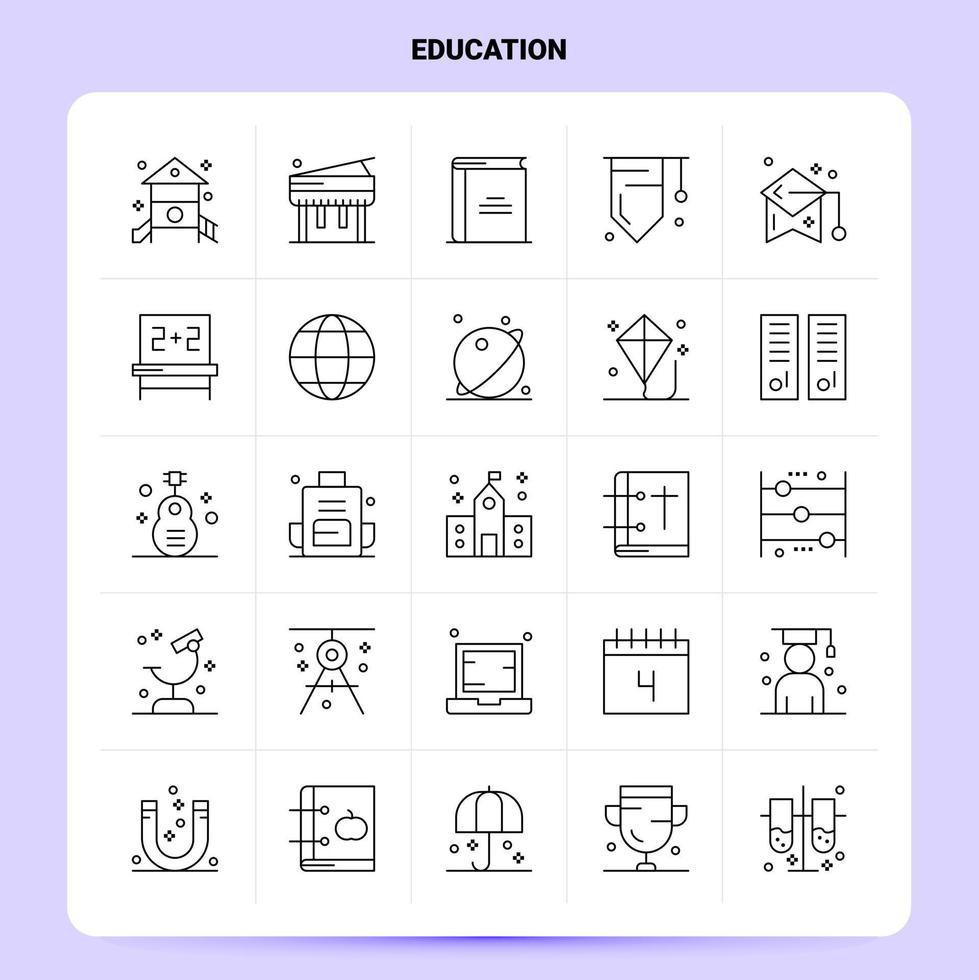 Umriss 25 Bildung Icon Set Vektor Linienstil Design schwarze Icons Set lineare Piktogramm Pack Web und mobile Geschäftsideen Design Vektor Illustration