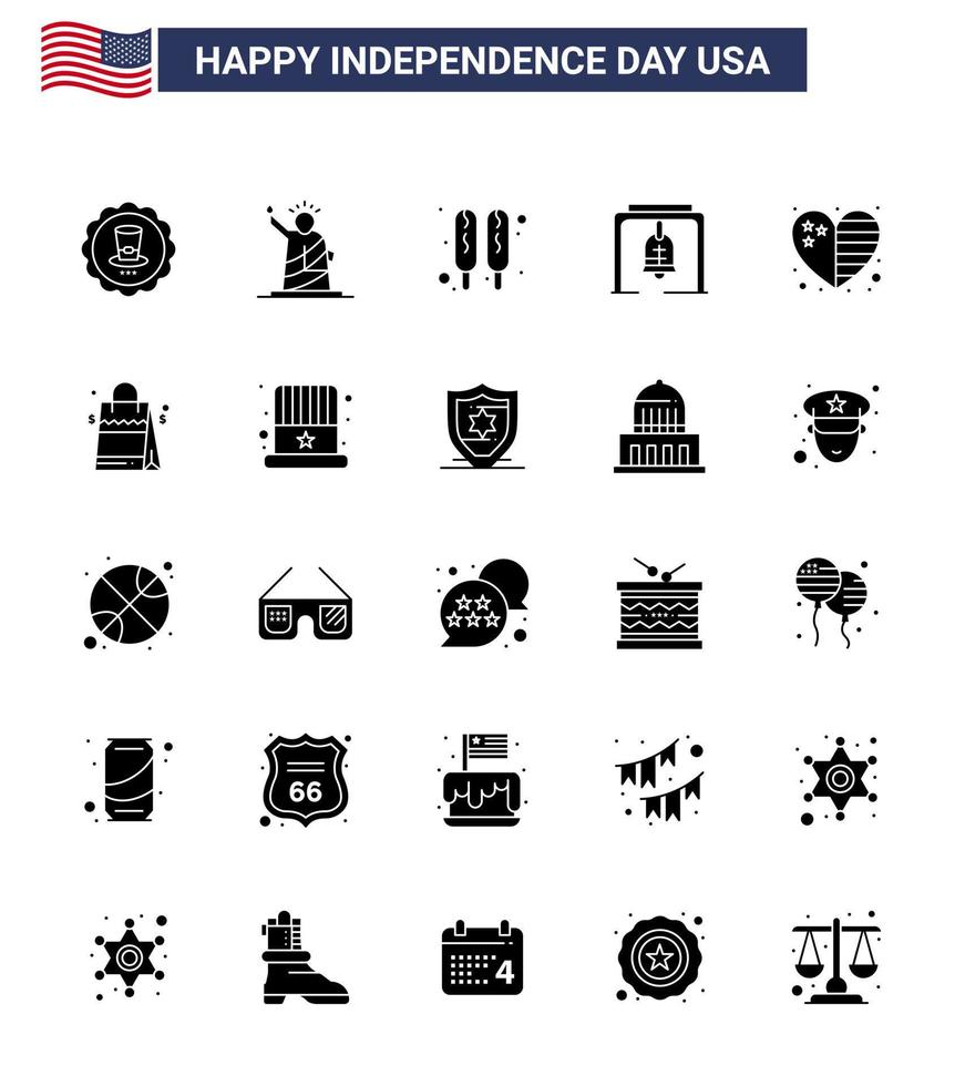 25 kreativ USA ikoner modern oberoende tecken och 4:e juli symboler av Land kyrka klocka USA jul klocka varna redigerbar USA dag vektor design element