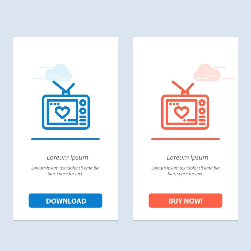 Fernsehen Liebe Valentinstag Film blau und rot Laden Sie jetzt herunter und kaufen Sie die Kartenvorlage für Web-Widgets vektor