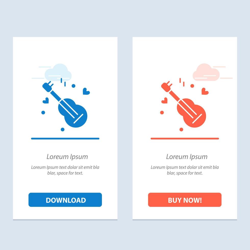 gitarre song musik liebe blau und rot jetzt herunterladen und kaufen web-widget-kartenvorlage vektor