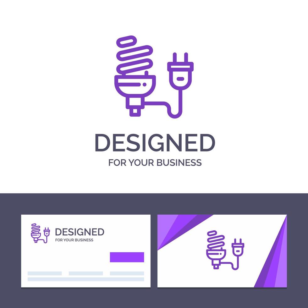 kreativ företag kort och logotyp mall Glödlampa ekonomisk elektrisk energi ljus Glödlampa plugg vektor illustration