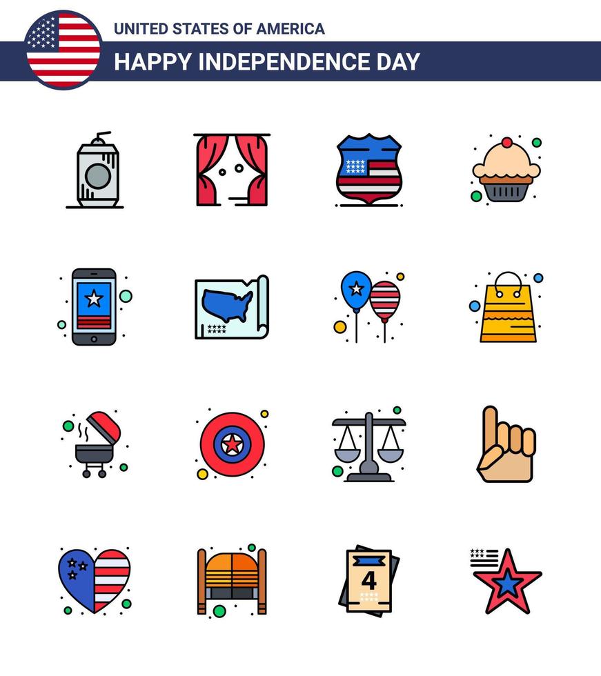 16 kreativ USA ikoner modern oberoende tecken och 4:e juli symboler av smart telefon cell skydda muffin kaka redigerbar USA dag vektor design element