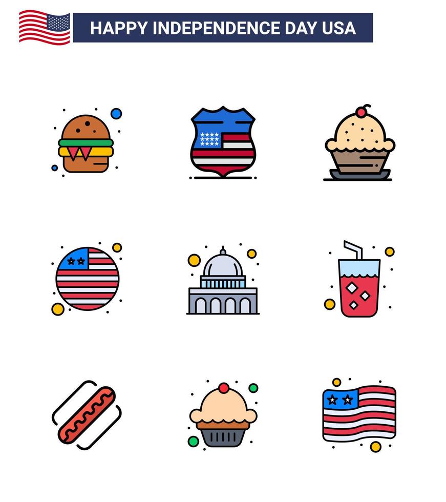 9 USA platt fylld linje packa av oberoende dag tecken och symboler av madison internationell flagga kaka flagga tacksägelse redigerbar USA dag vektor design element