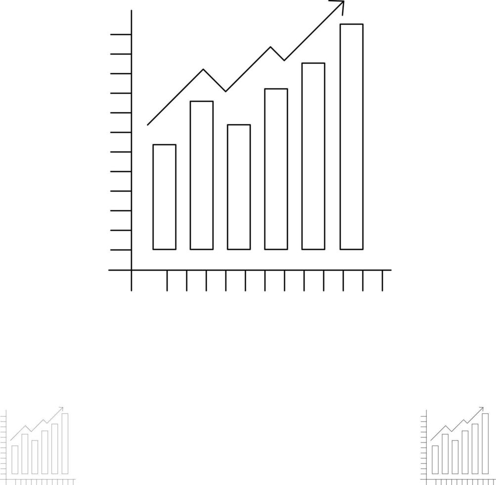 Graf analys företag diagram marknadsföring statistik trender djärv och tunn svart linje ikon uppsättning vektor