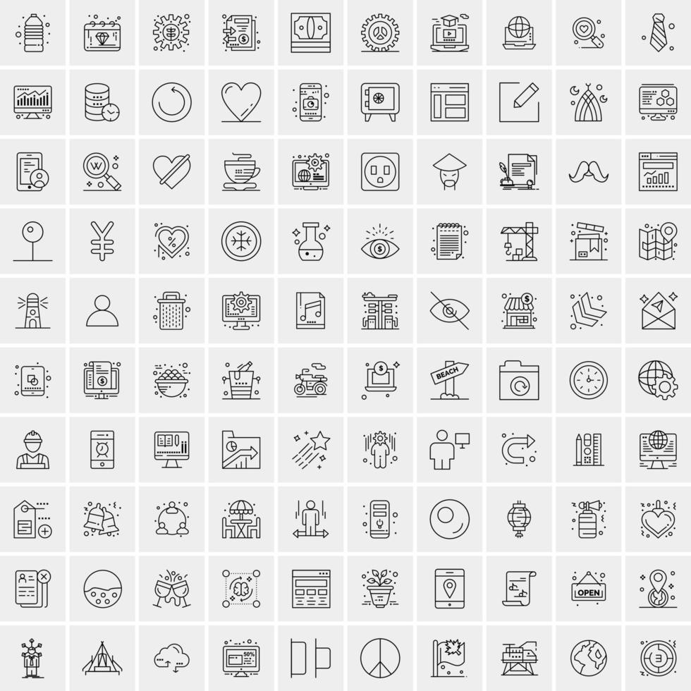 100 universell svart linje ikoner på vit bakgrund vektor