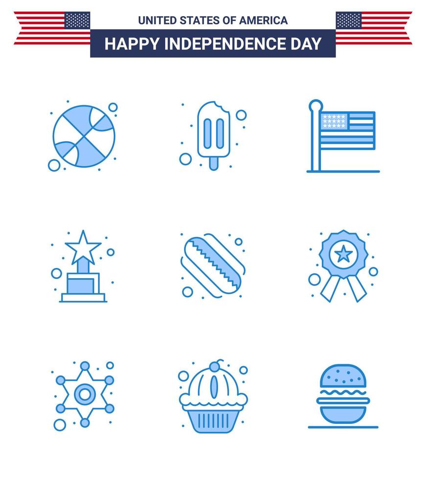 uppsättning av 9 USA dag ikoner amerikan symboler oberoende dag tecken för bricka varmkorv stater amerikan tilldela redigerbar USA dag vektor design element