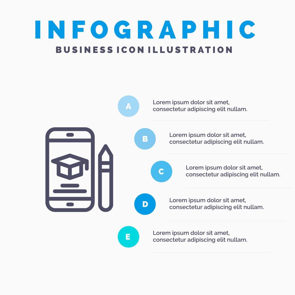 keps utbildning gradering mobil penna linje ikon med 5 steg presentation infographics bakgrund vektor